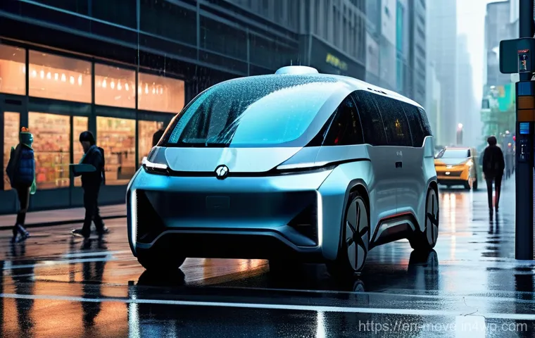 자율주행차의 기술적 한계와 발전 방향 - **Prompt:** A futuristic, sleek autonomous shuttle navigates a bustling city street during a moderat...