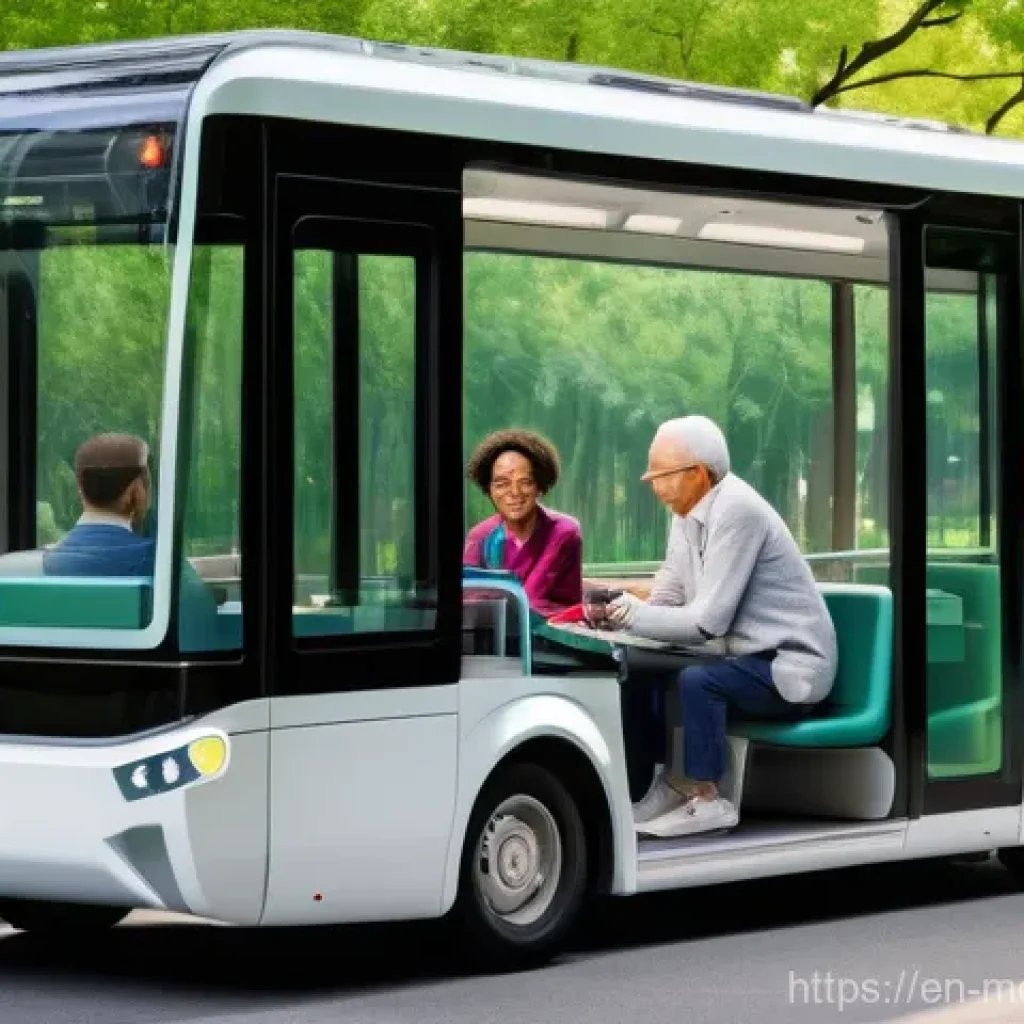 모빌리티 기술의 사회적 수용성 - **Prompt: "An autonomous electric shuttle glides silently through a bustling, modern city park on a ...