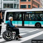 모빌리티 서비스의 사용자 경험 디자인 - A modern urban scene showcasing a diverse group of commuters using an integrated mobility app on sma...
