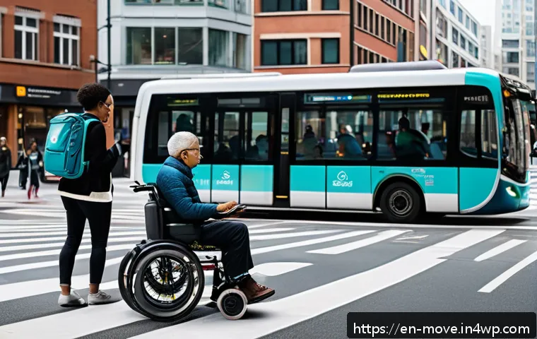 모빌리티 서비스의 사용자 경험 디자인 - A modern urban scene showcasing a diverse group of commuters using an integrated mobility app on sma...